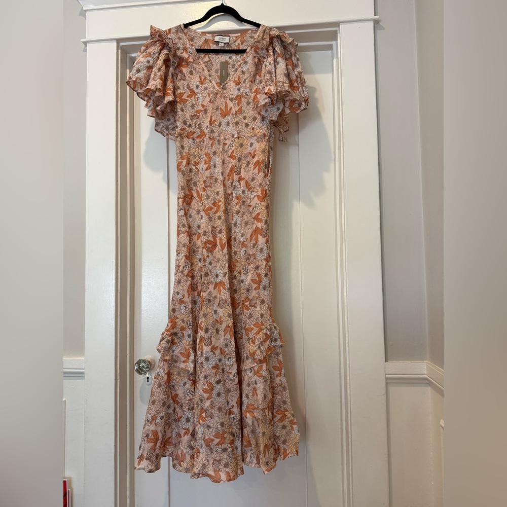 J. Crew Orange and Cream Floral Maxi Dress